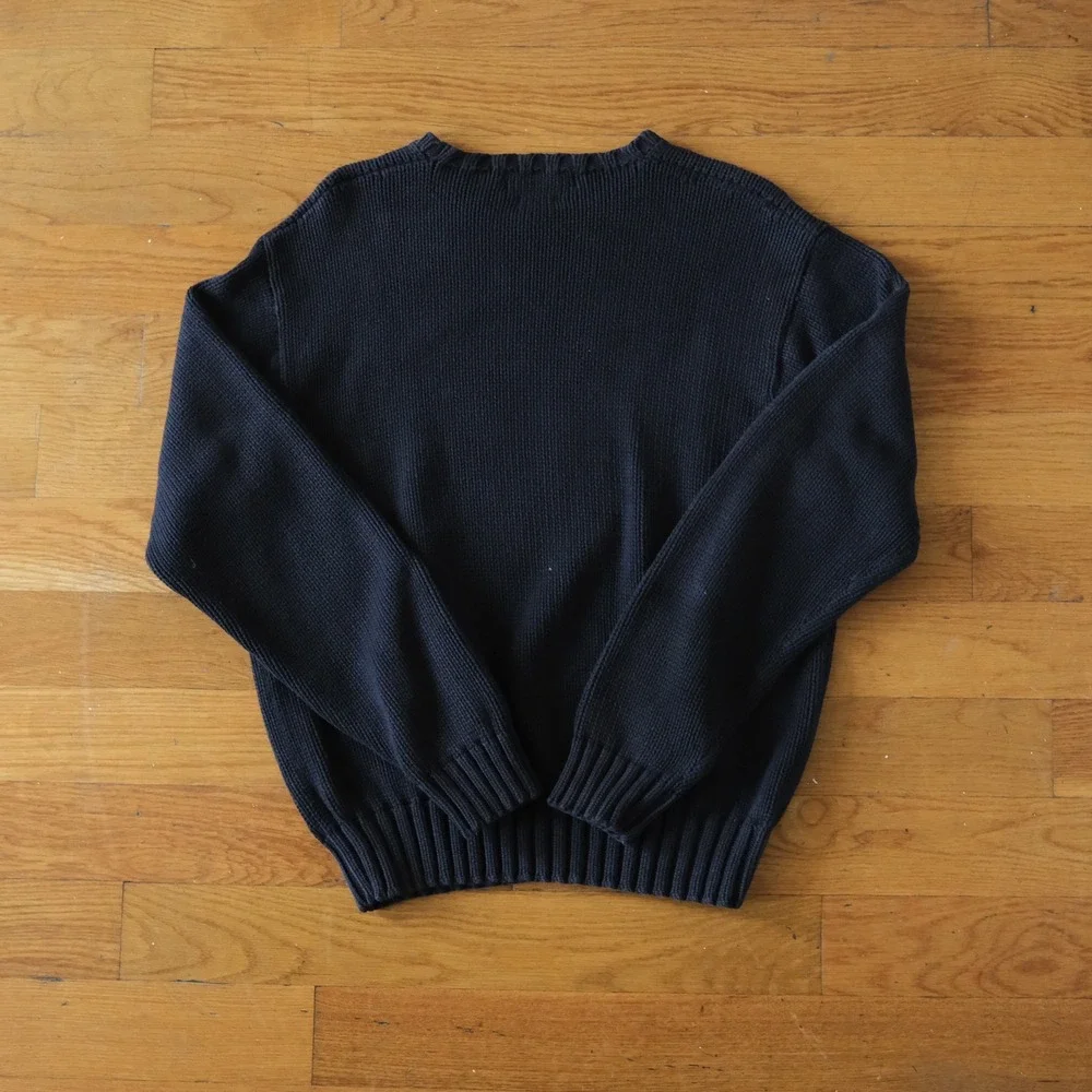 Polo Ralph Lauren Sweater Navy Blue Chenille P Logo Cotton Collegiate Mens M Vtg